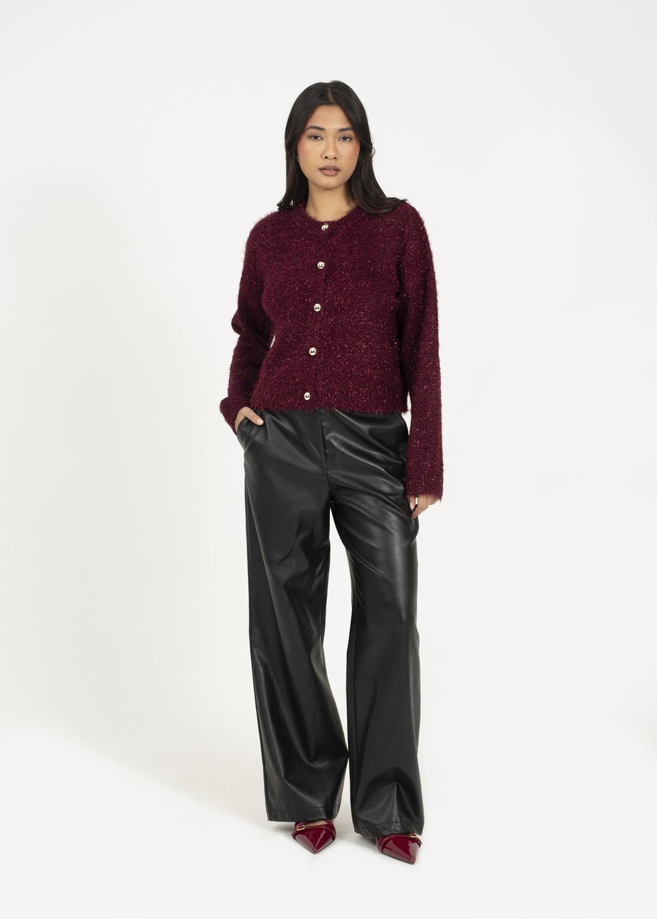 Brave Soul Burgundy Fluffy Tinsel Knit Cardigan