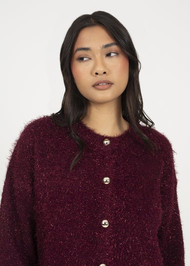 Brave Soul Burgundy Fluffy Tinsel Knit Cardigan
