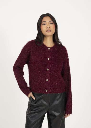 Brave Soul Burgundy Fluffy Tinsel Knit Cardigan