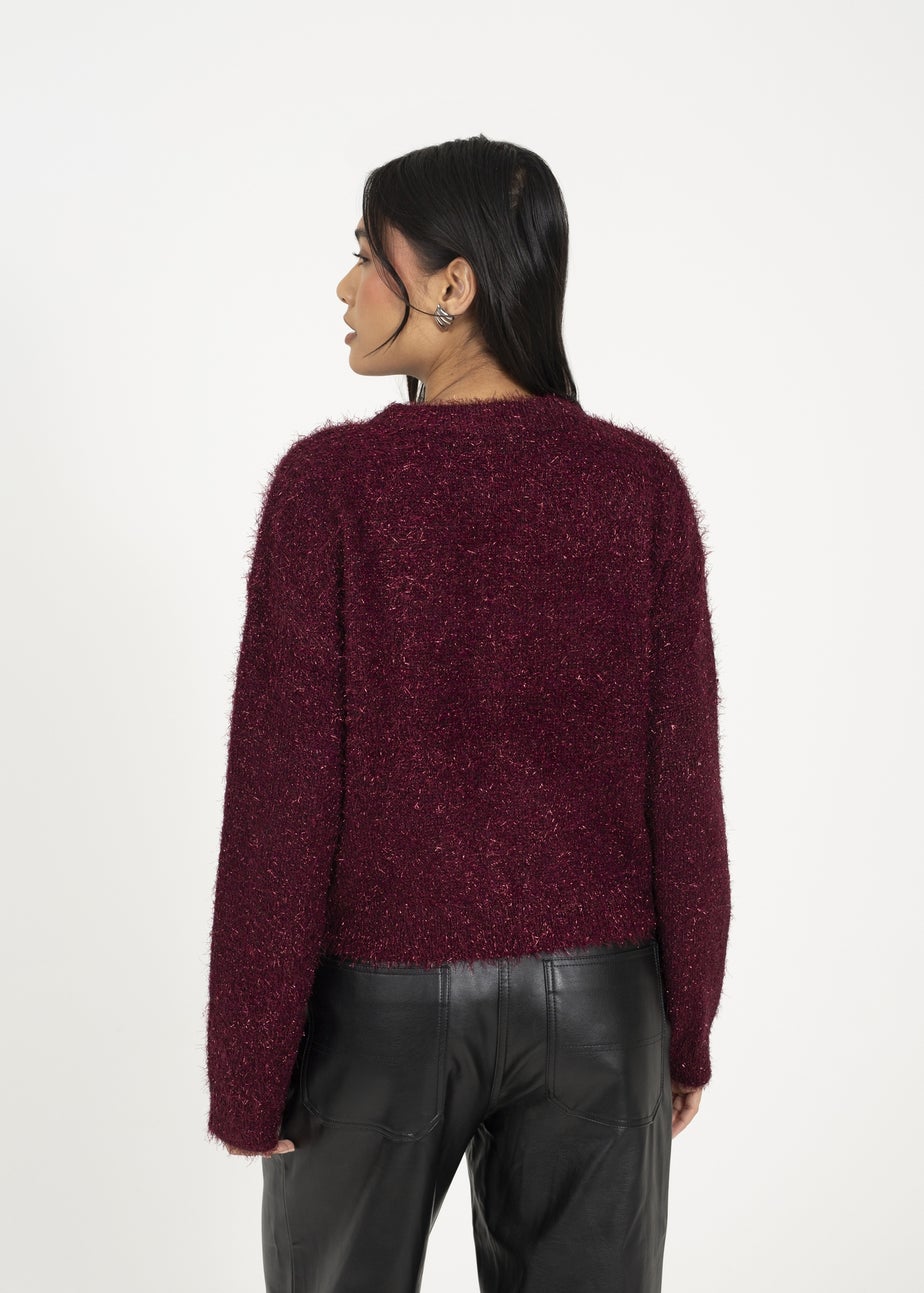 Brave Soul Burgundy Fluffy Tinsel Knit Cardigan