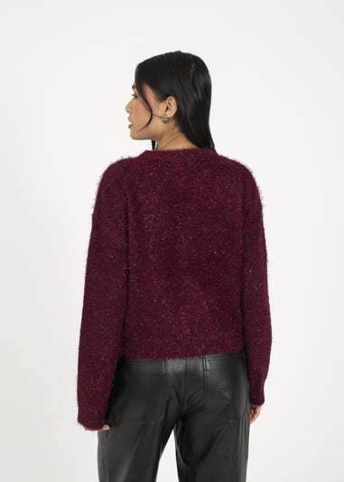 Brave Soul Burgundy Fluffy Tinsel Knit Cardigan