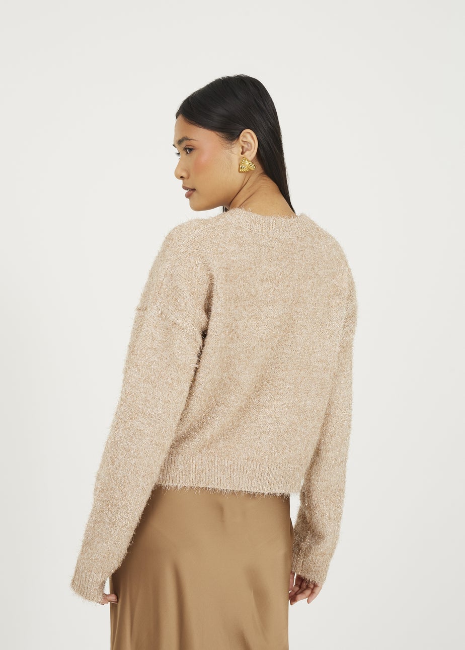 Brave Soul Gold Fluffy Tinsel Knit Cardigan