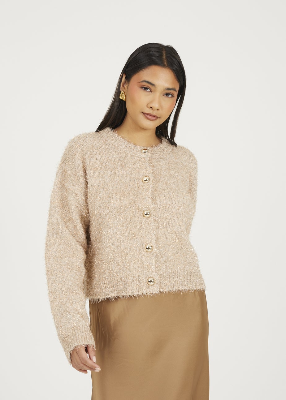 Brave Soul Gold Fluffy Tinsel Knit Cardigan