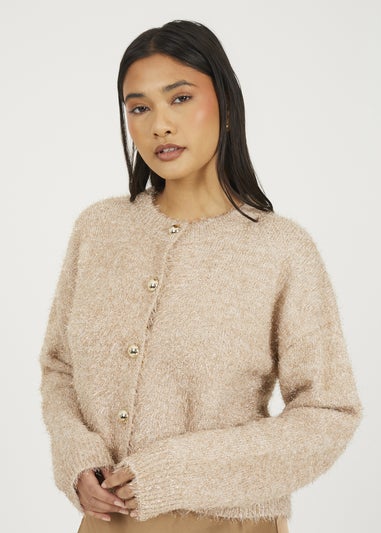 Brave Soul Gold Fluffy Tinsel Knit Cardigan