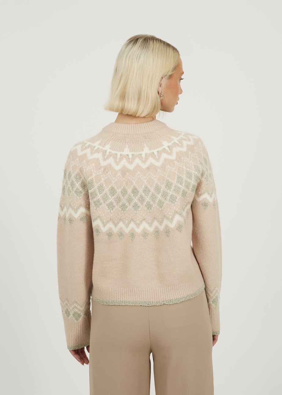 Brave Soul Pale Pink Fairisle Cardigan With Faux Pearl Buttons