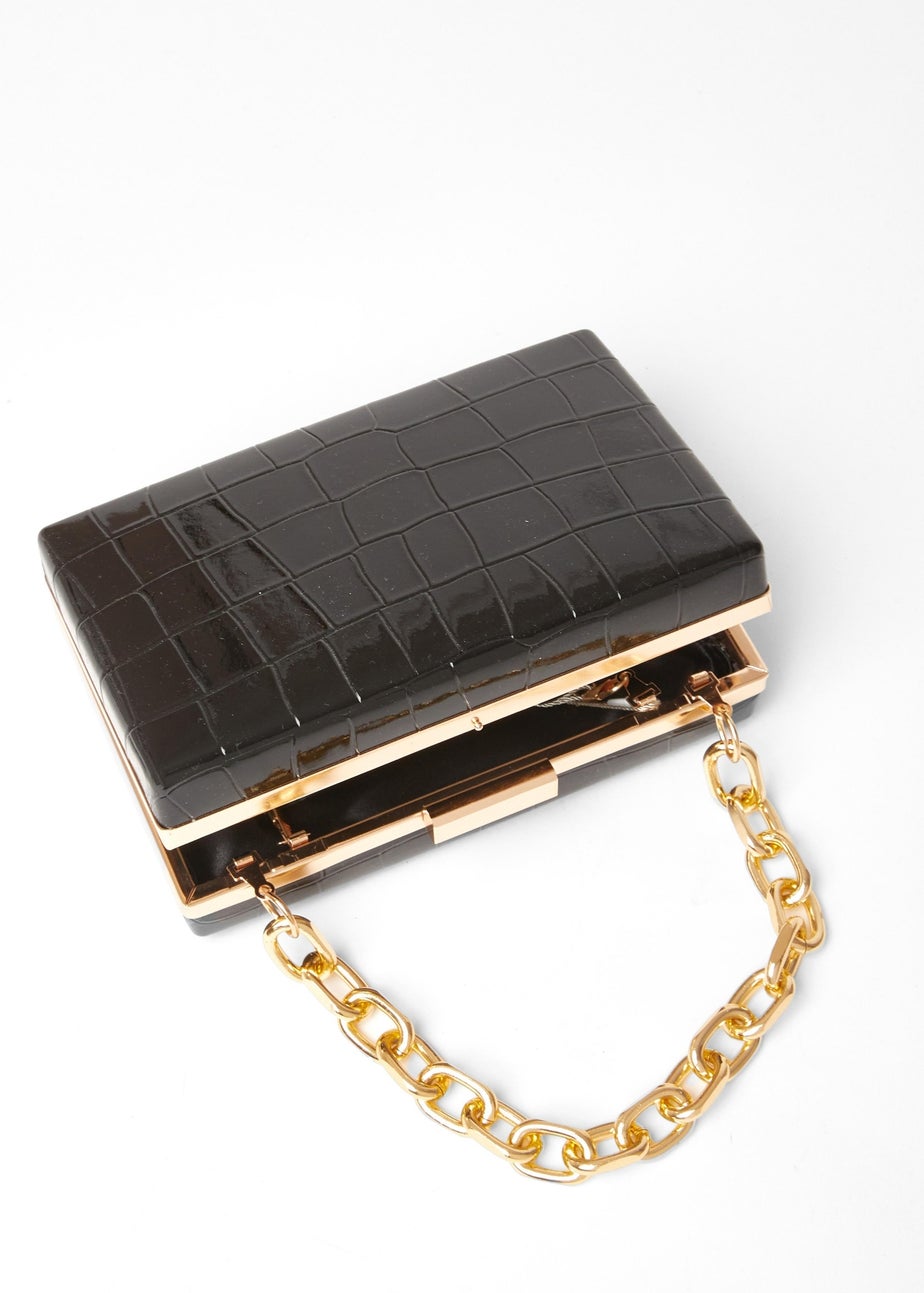 Quiz Black Patent Croc Box Bag