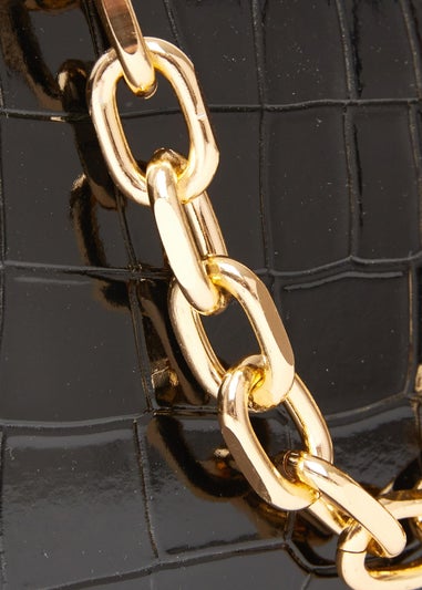 Quiz Black Patent Croc Box Bag