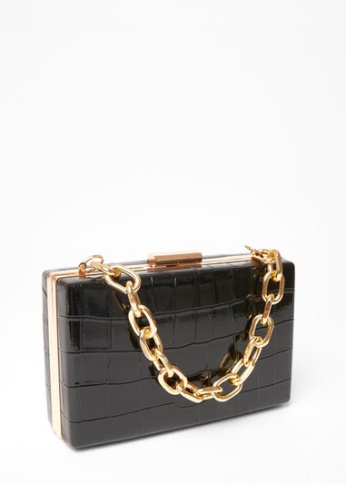 Quiz Black Patent Croc Box Bag