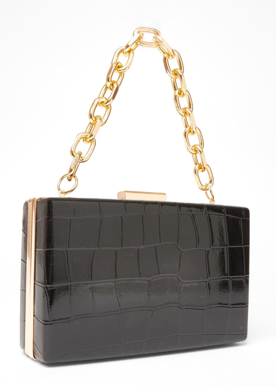 Quiz Black Patent Croc Box Bag