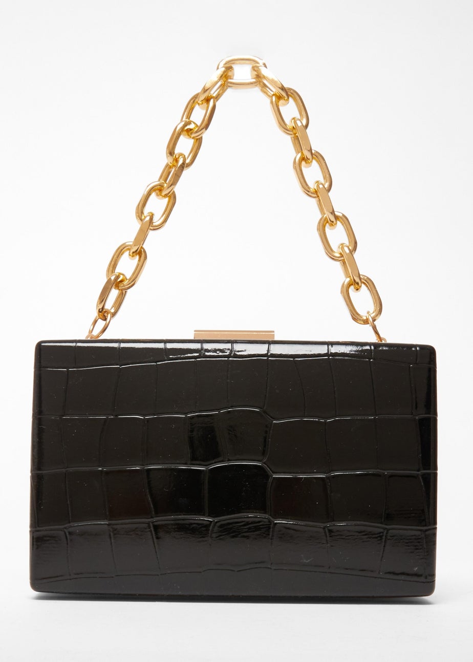 Quiz Black Patent Croc Box Bag
