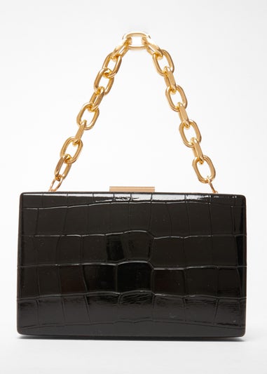 Quiz Black Patent Croc Box Bag