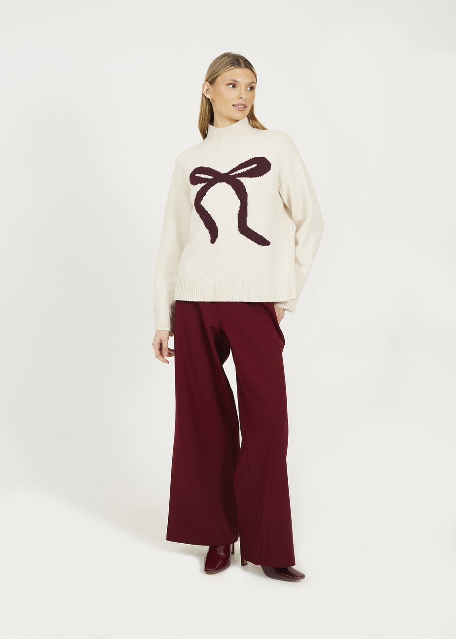 Brave Soul Ivory Crew Neck Bow Knitted Jumper
