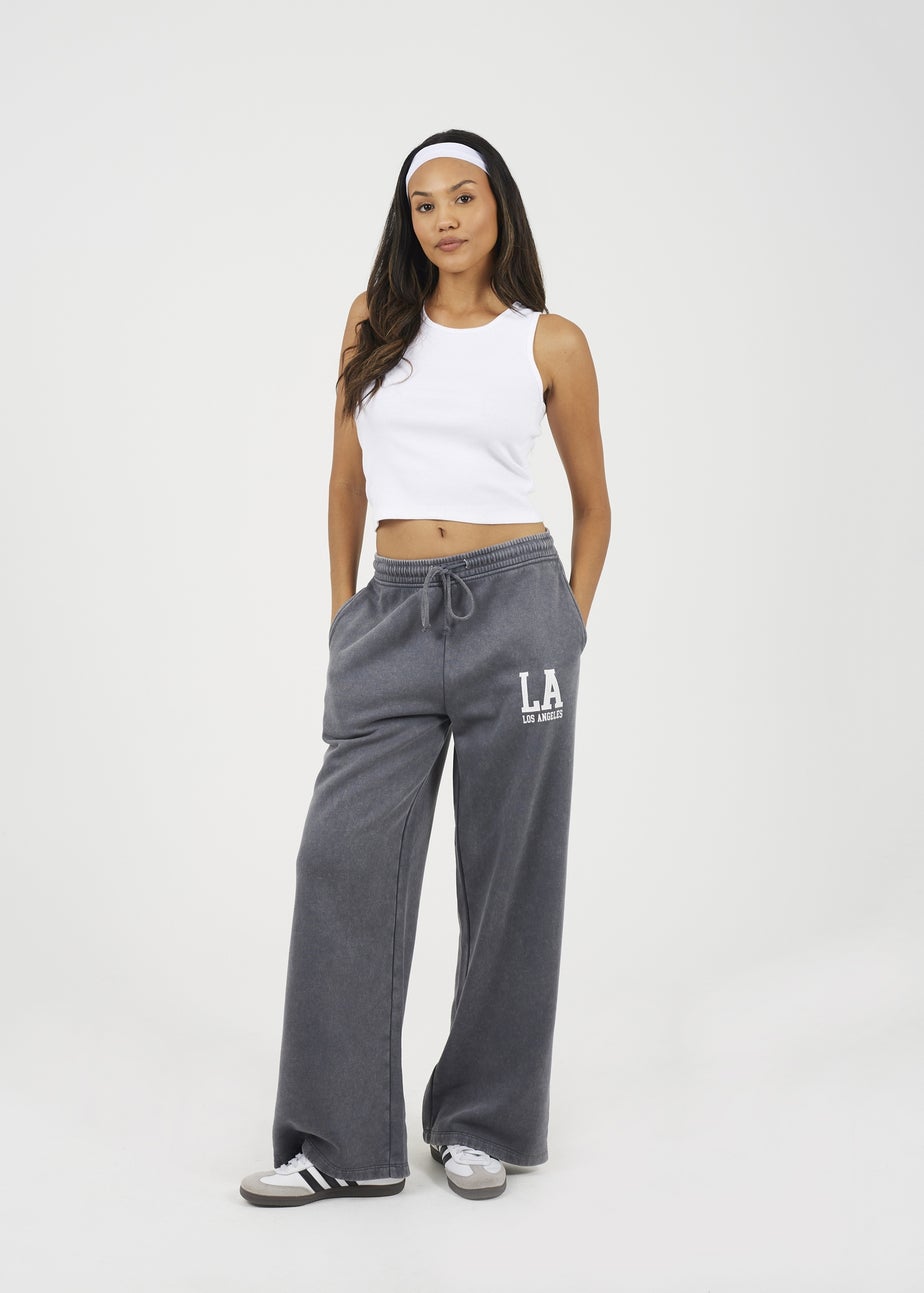 Brave Soul Charcoal Acid Wash Wide Leg Joggers