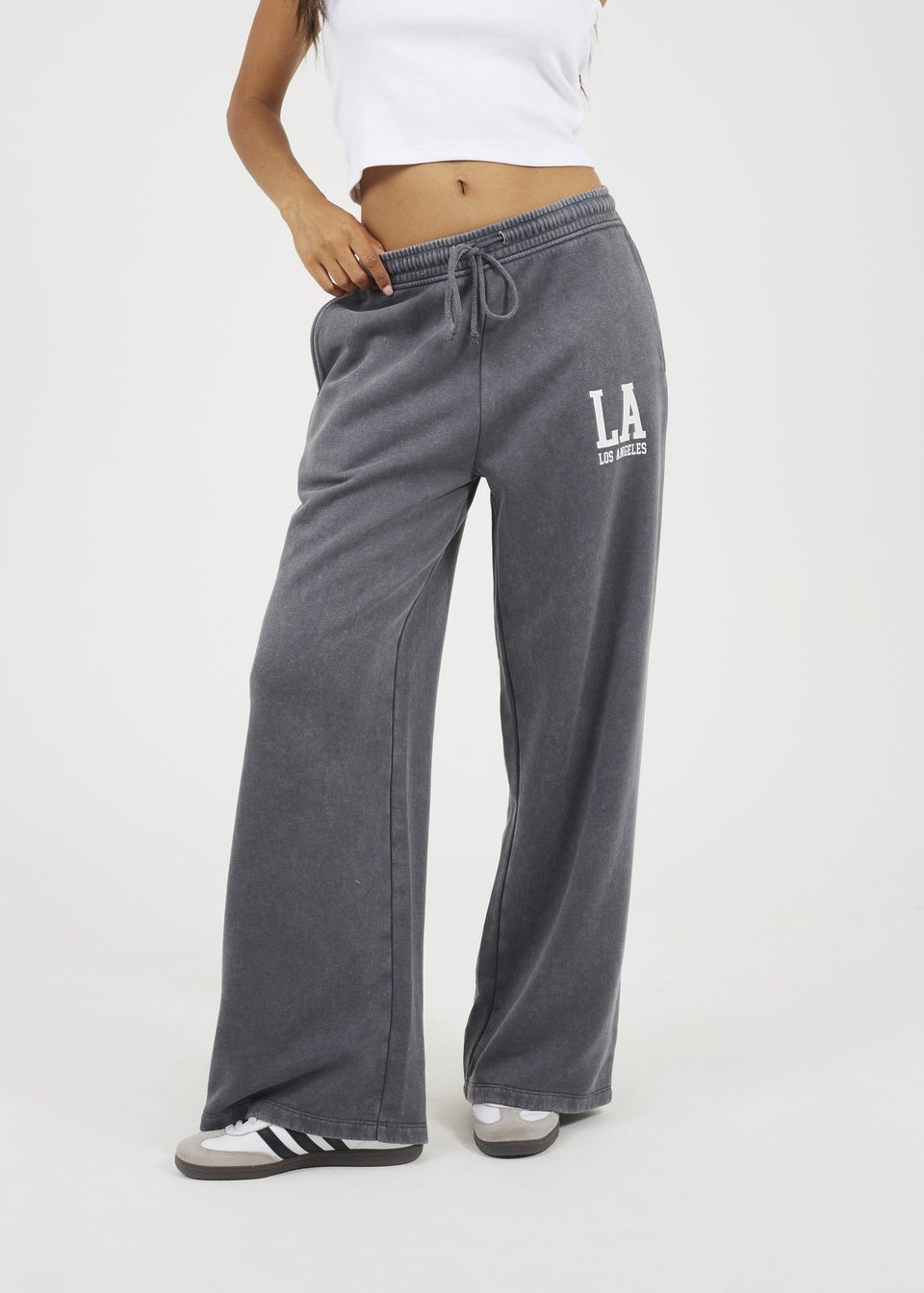 Brave Soul Charcoal Acid Wash Wide Leg Joggers