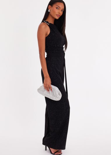 Quiz Black Glitter Drop Sleeve Jumpsuit