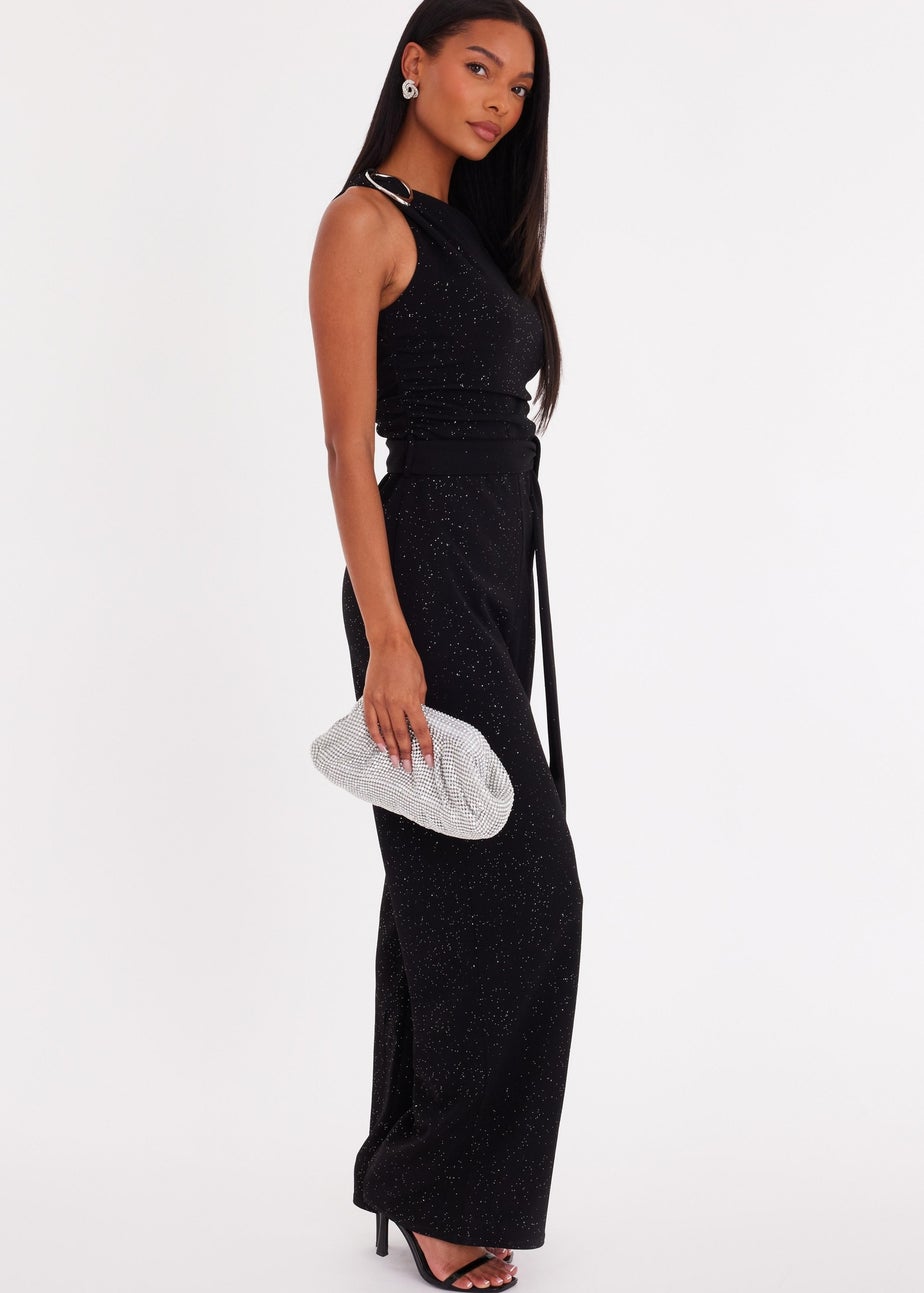 Quiz Black Glitter Drop Sleeve Jumpsuit