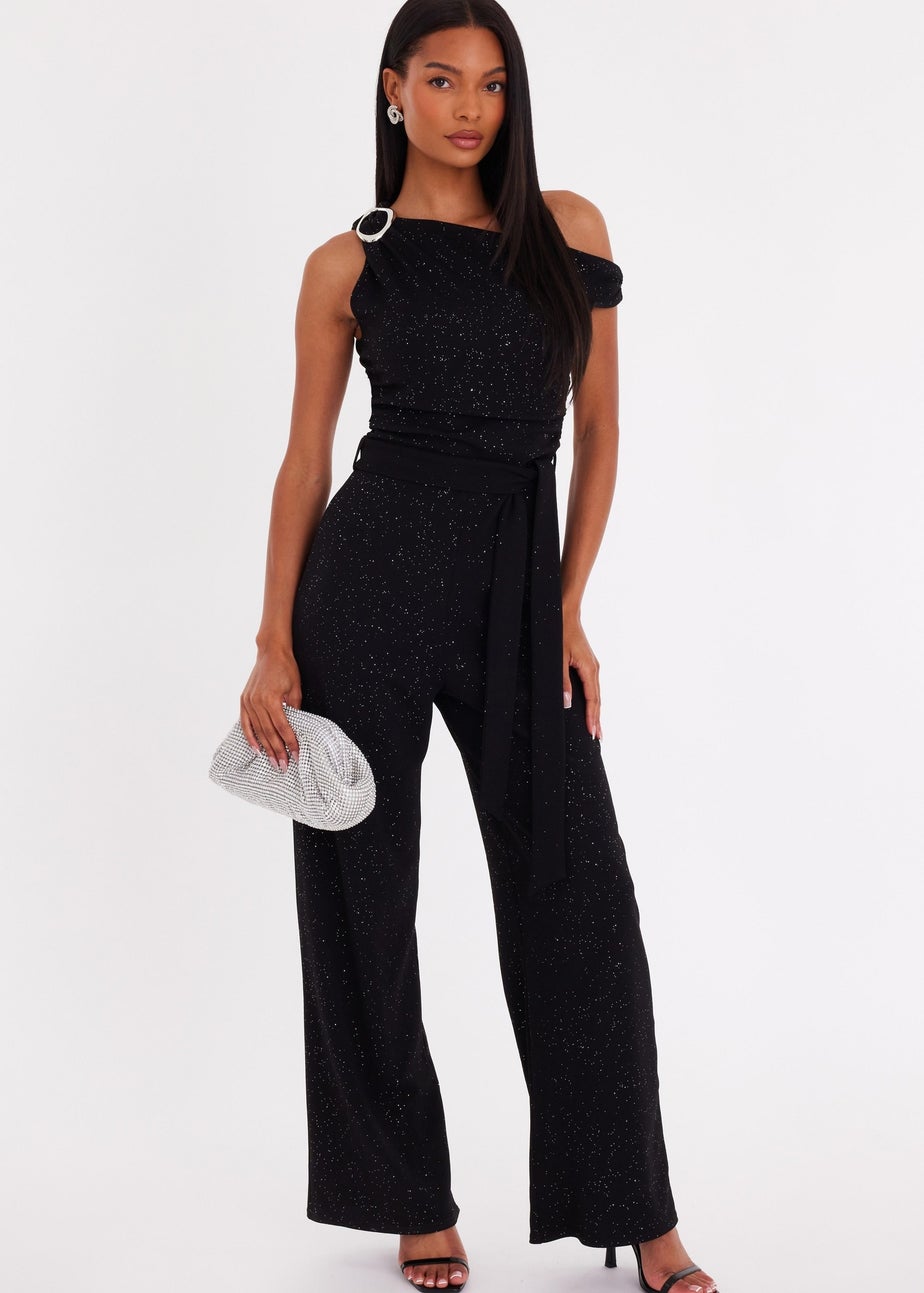 Quiz Black Glitter Drop Sleeve Jumpsuit