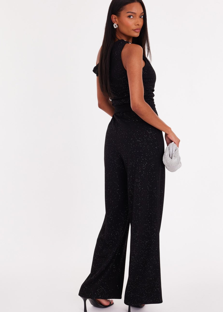 Quiz Black Glitter Drop Sleeve Jumpsuit