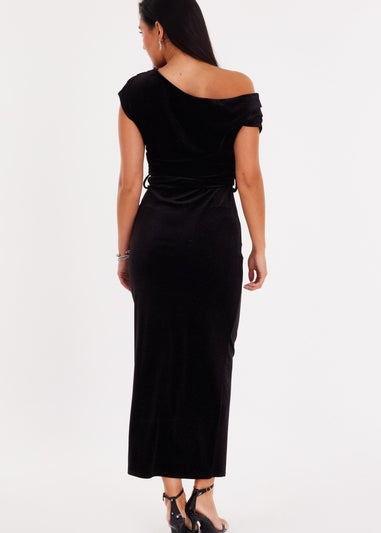 Quiz Black Glitter Velvet Tie Waist Midaxi Dress
