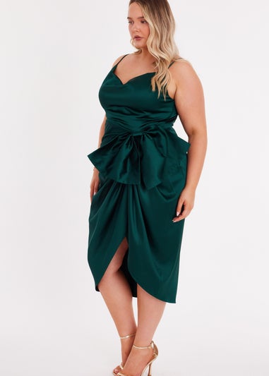 Quiz Green Curve Bow Front Midi Dress