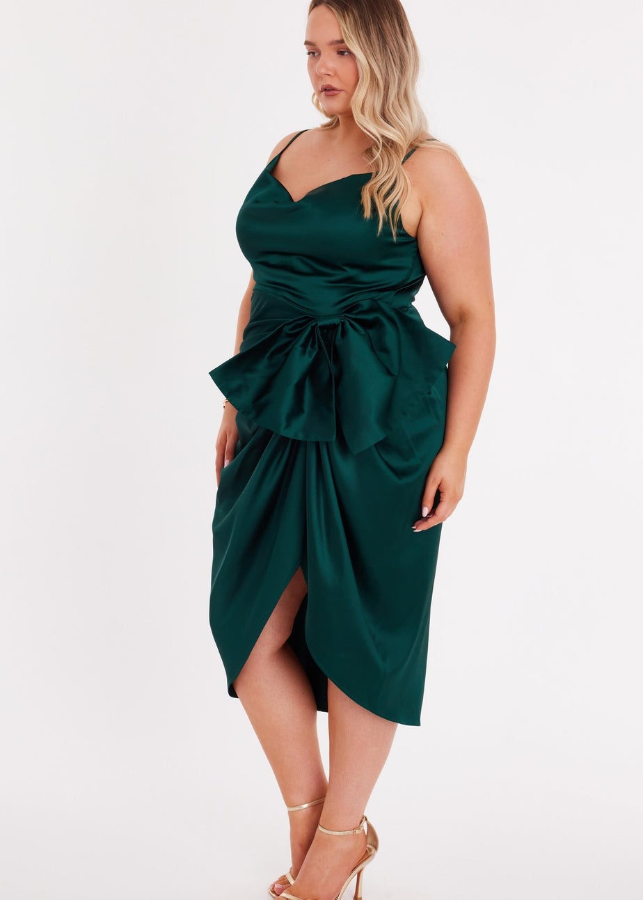 Quiz Green Curve Bow Front Midi Dress