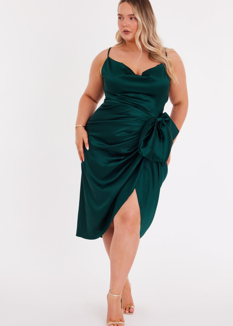 Quiz Green Curve Bow Front Midi Dress