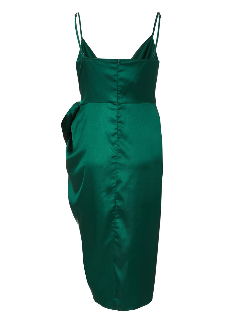 Quiz Green Curve Bow Front Midi Dress