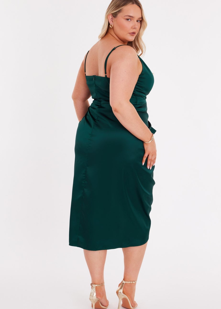Quiz Green Curve Bow Front Midi Dress