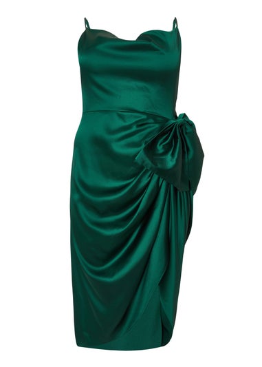 Quiz Green Curve Bow Front Midi Dress