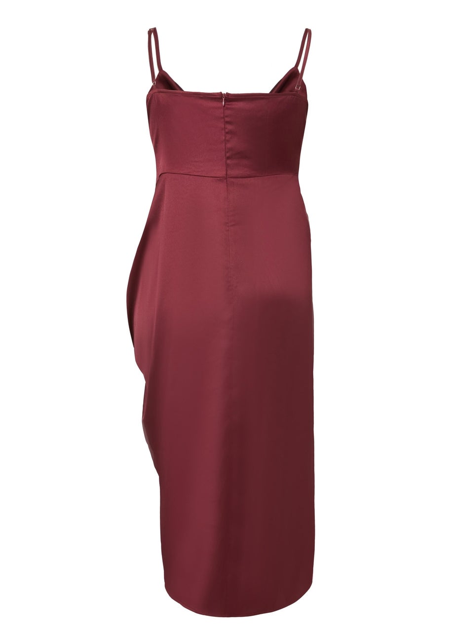 Quiz Burgundy Curve Bow Front Midi Dress