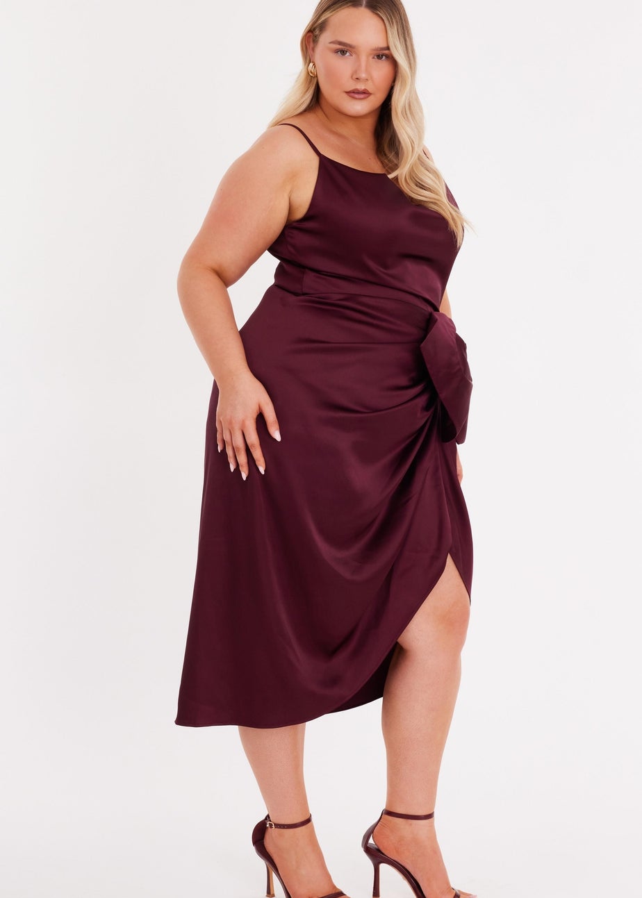 Quiz Burgundy Curve Bow Front Midi Dress