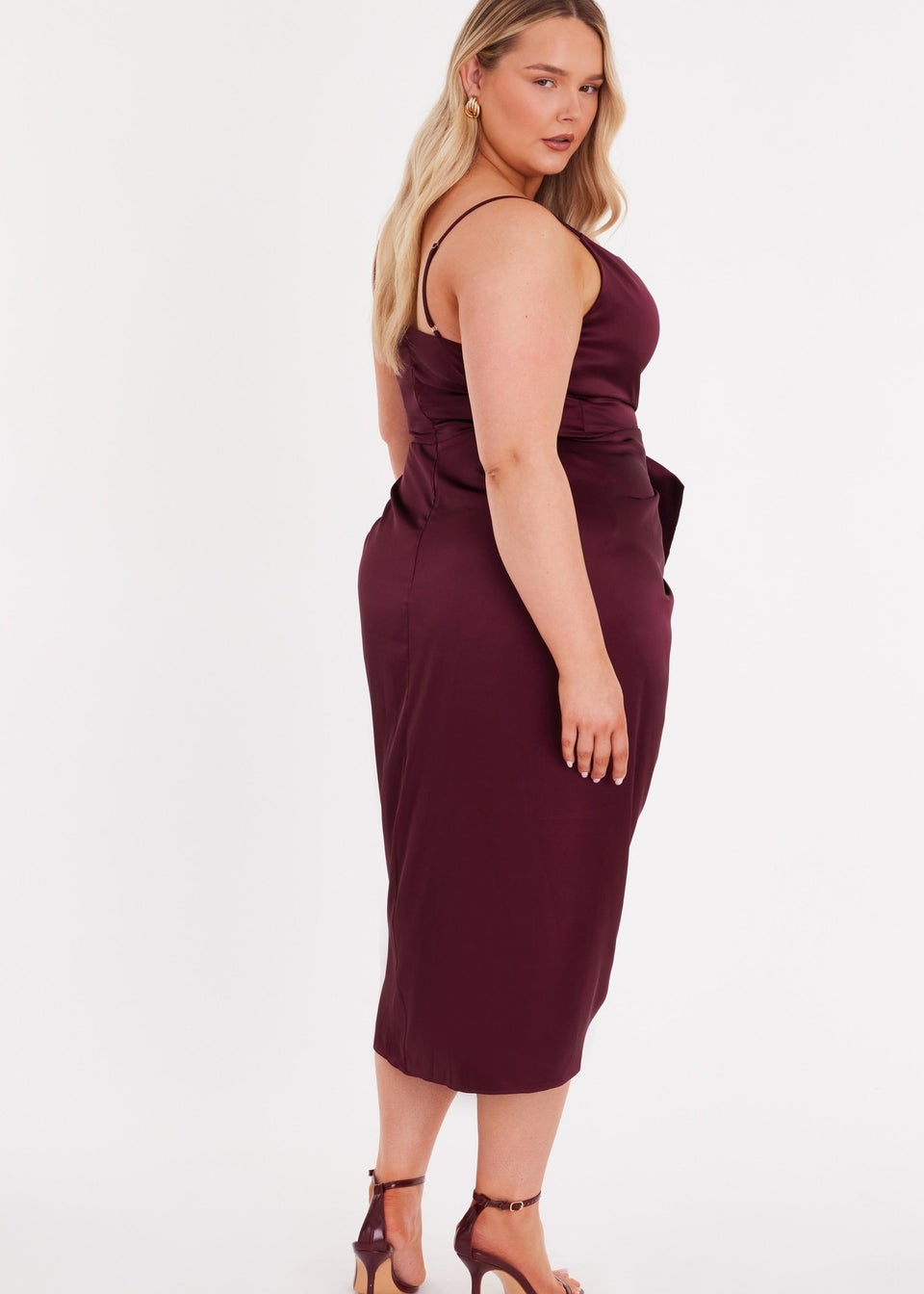 Quiz Burgundy Curve Bow Front Midi Dress