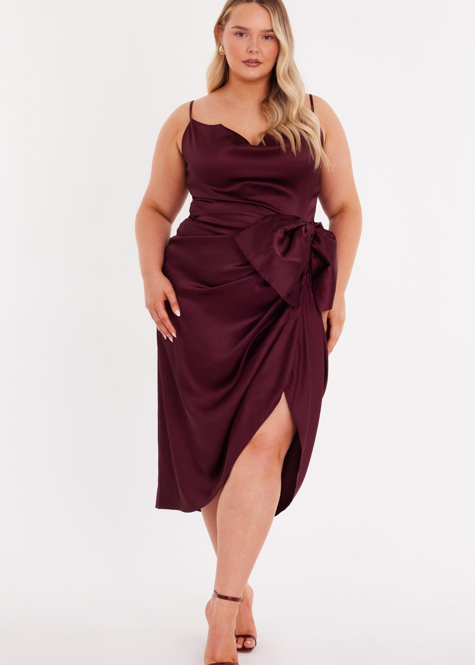 Quiz Burgundy Curve Bow Front Midi Dress