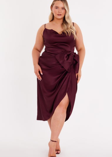 Quiz Burgundy Curve Bow Front Midi Dress