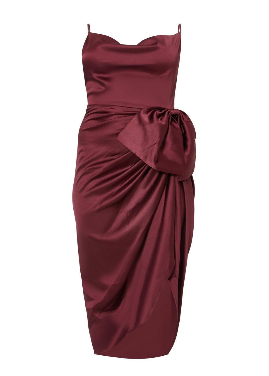 Quiz Burgundy Curve Bow Front Midi Dress