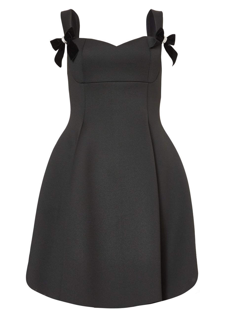 Quiz Black Sweetheart Bow Detail Mini Dress