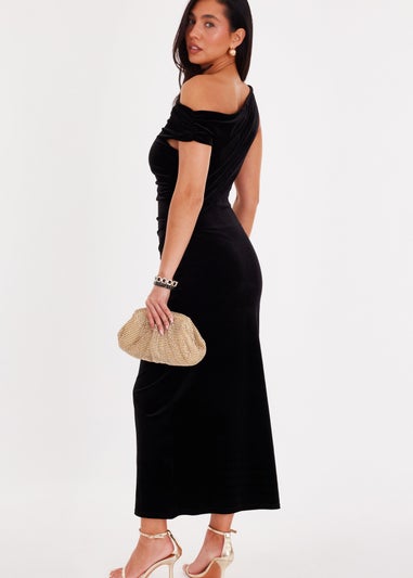 Quiz Black Velvet Sash Detail Midaxi Dress