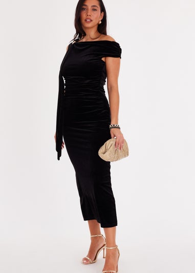 Quiz Black Velvet Sash Detail Midaxi Dress