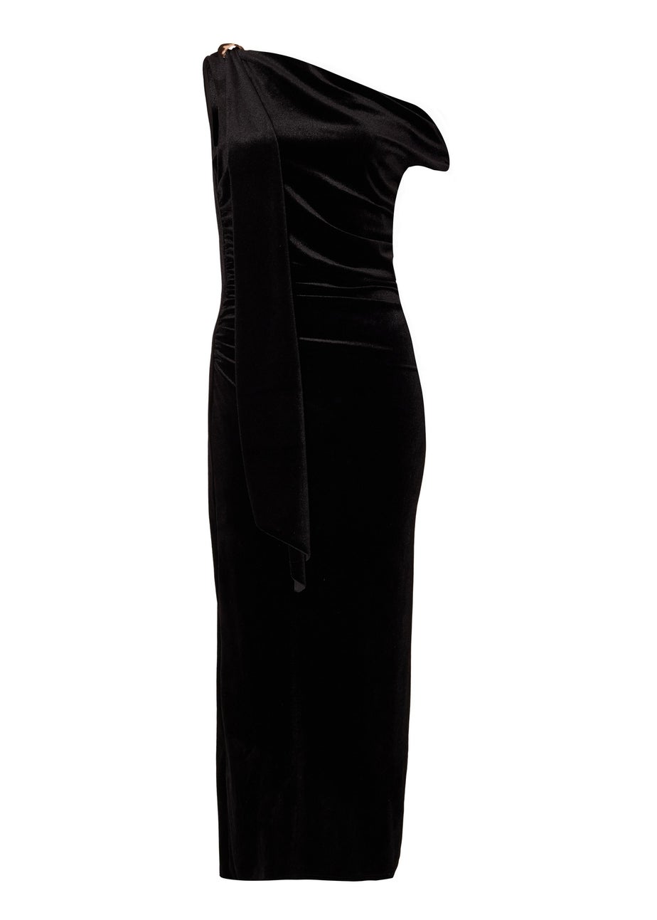 Quiz Black Velvet Sash Detail Midaxi Dress