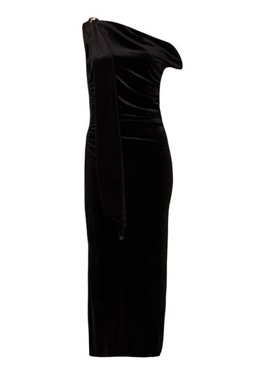 Quiz Black Velvet Sash Detail Midaxi Dress