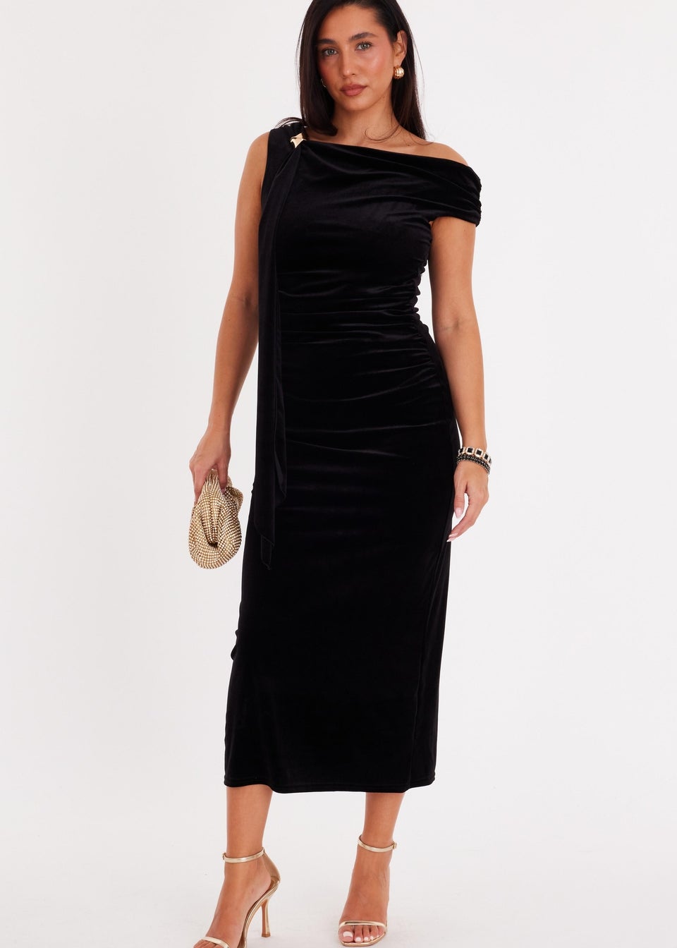 Quiz Black Velvet Sash Detail Midaxi Dress