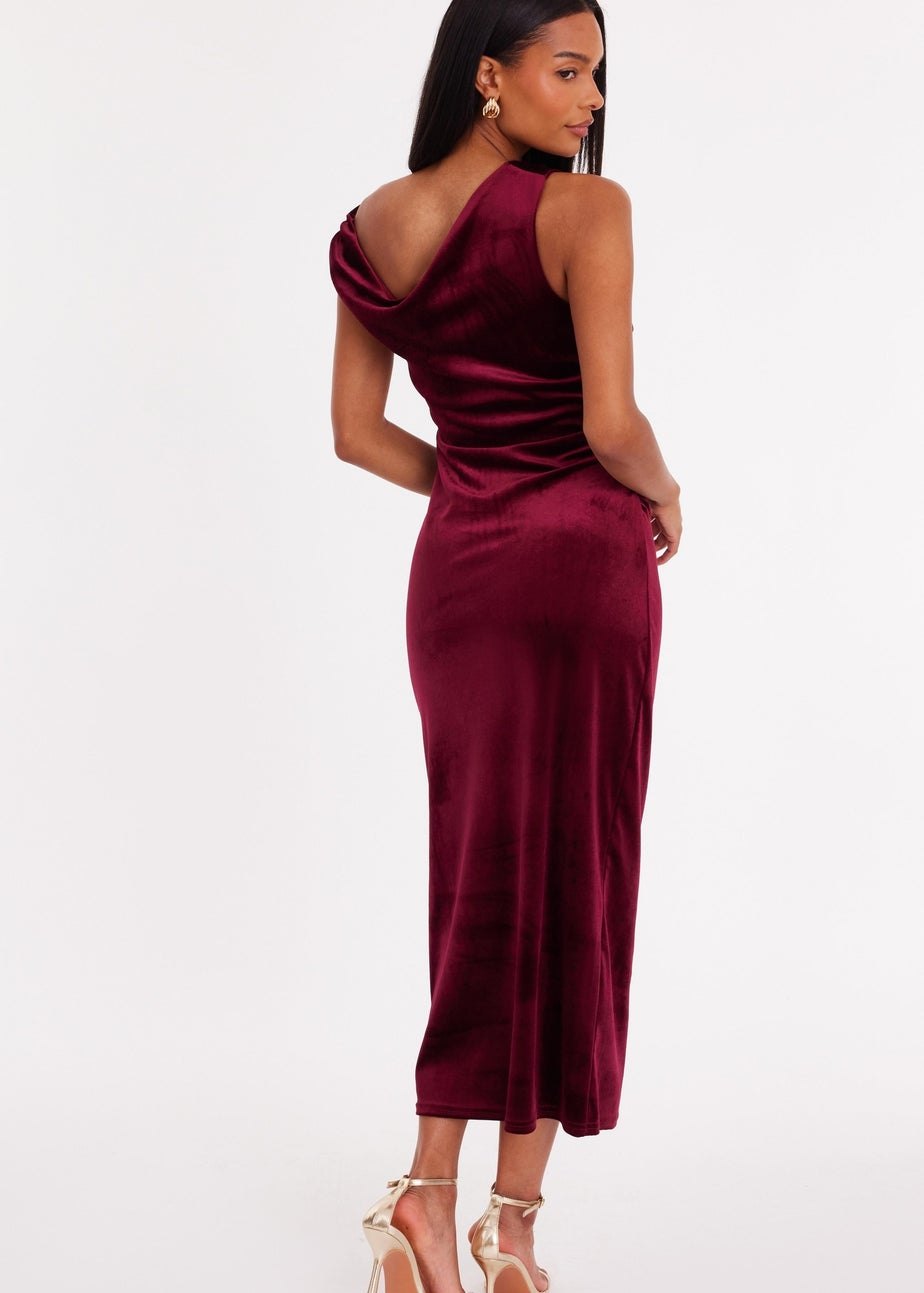 Quiz Burgundy Velvet Sash Detail Midaxi Dress