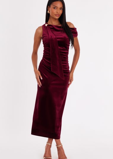 Quiz Burgundy Velvet Sash Detail Midaxi Dress