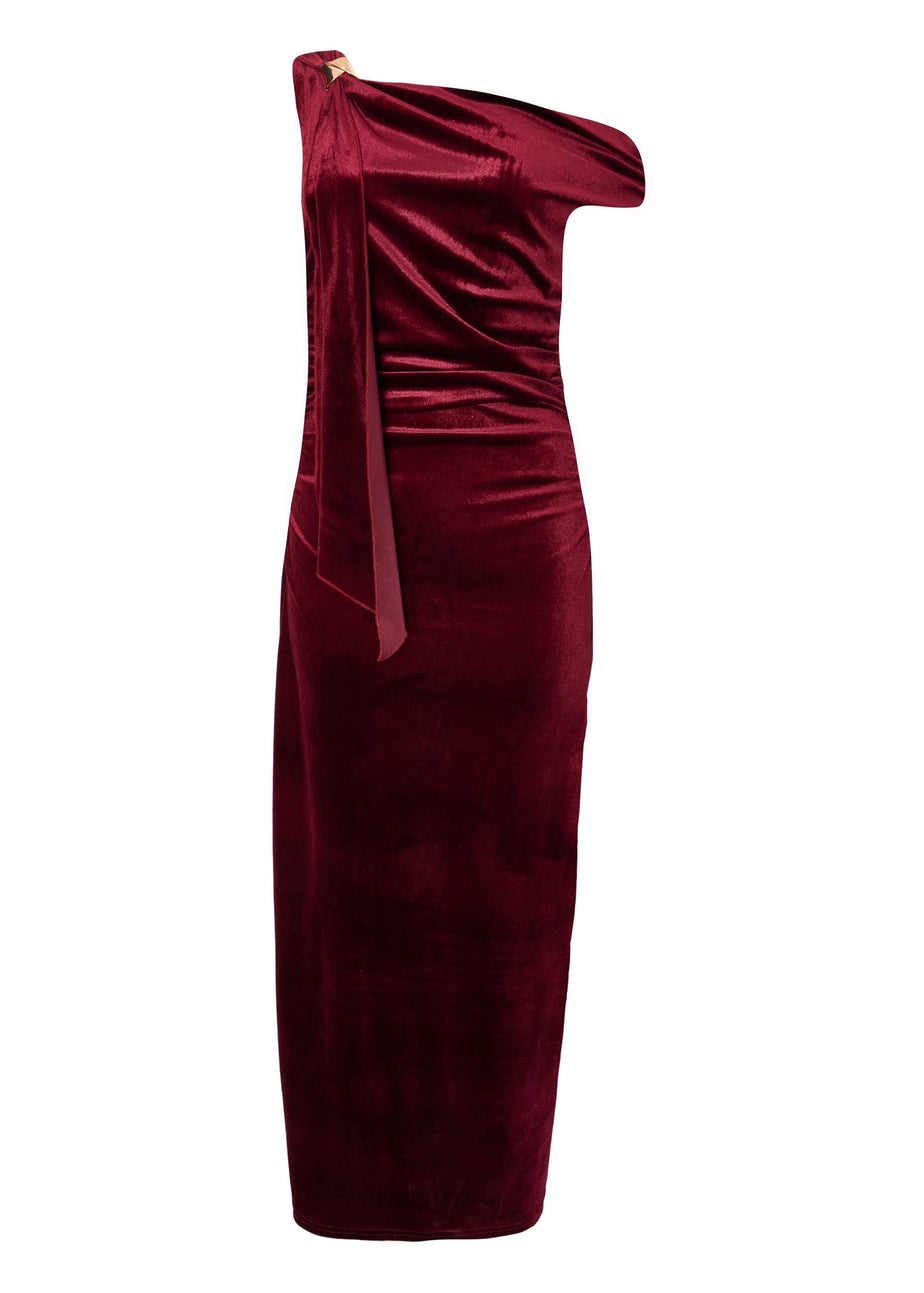 Quiz Burgundy Velvet Sash Detail Midaxi Dress