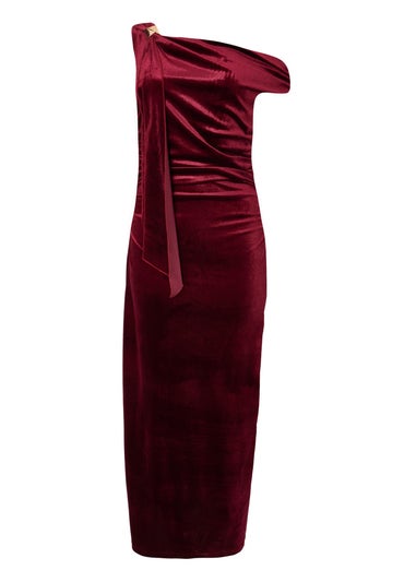 Quiz Burgundy Velvet Sash Detail Midaxi Dress