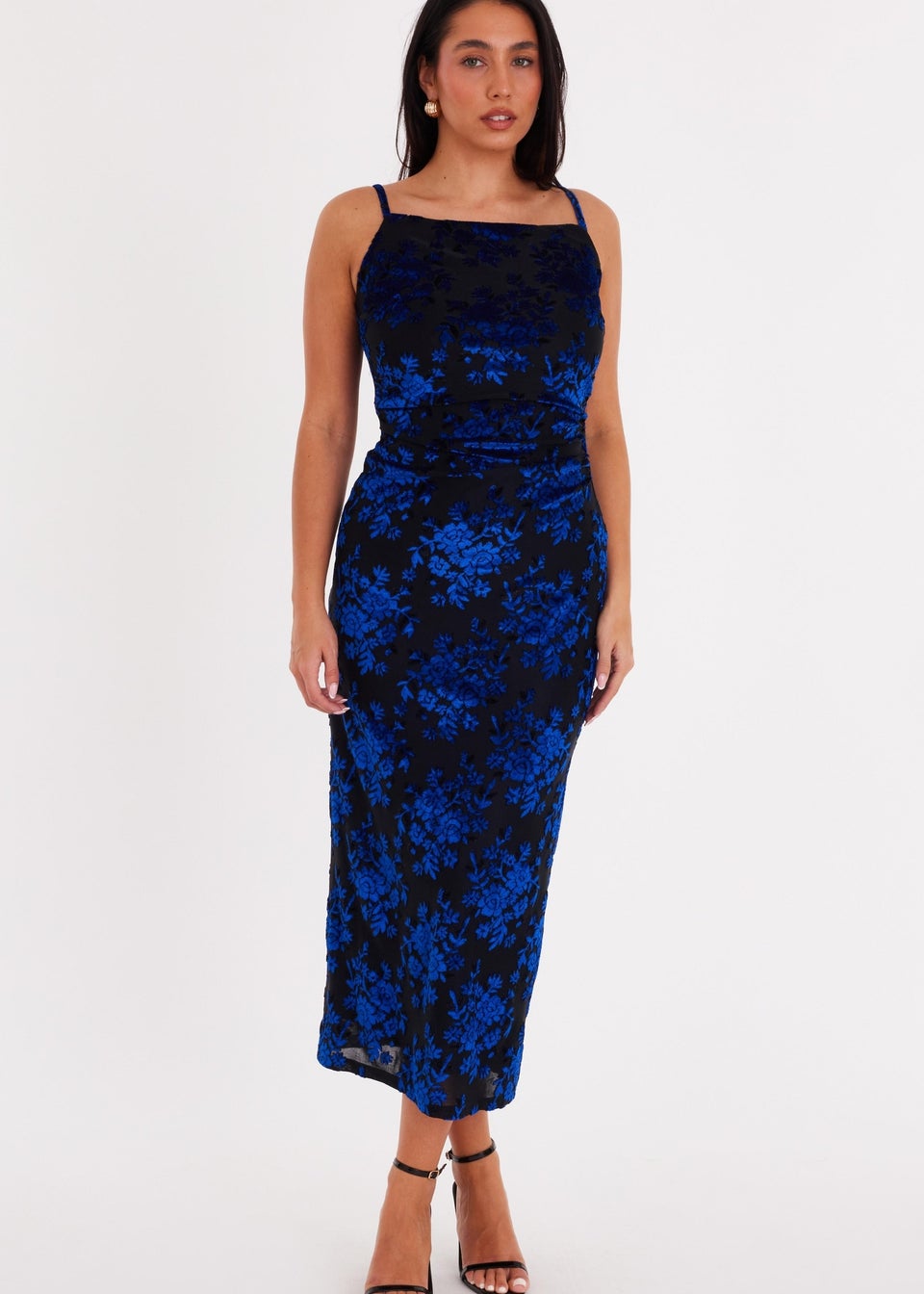 Quiz Blue Velvet Floral Midaxi Dress