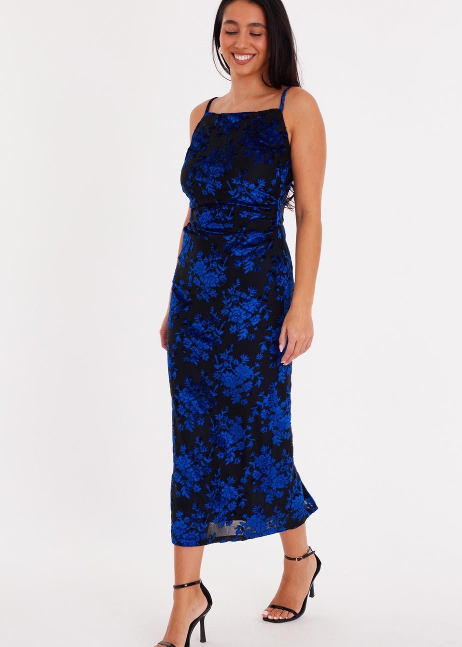 Quiz Blue Velvet Floral Midaxi Dress