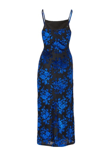 Quiz Blue Velvet Floral Midaxi Dress