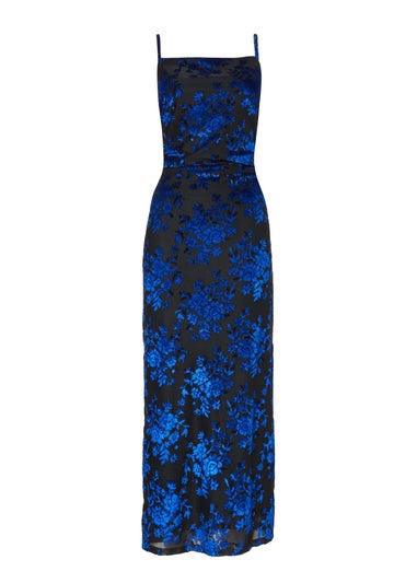 Quiz Blue Velvet Floral Midaxi Dress