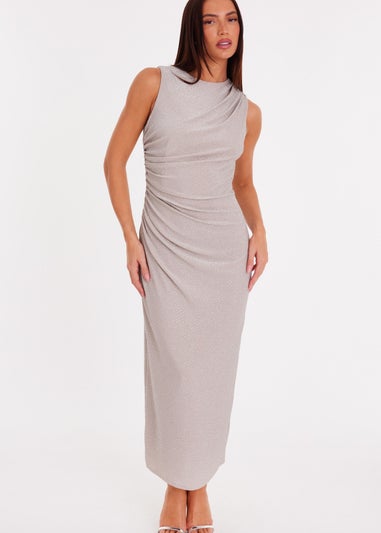 Quiz Cream Glitter Midaxi Dress